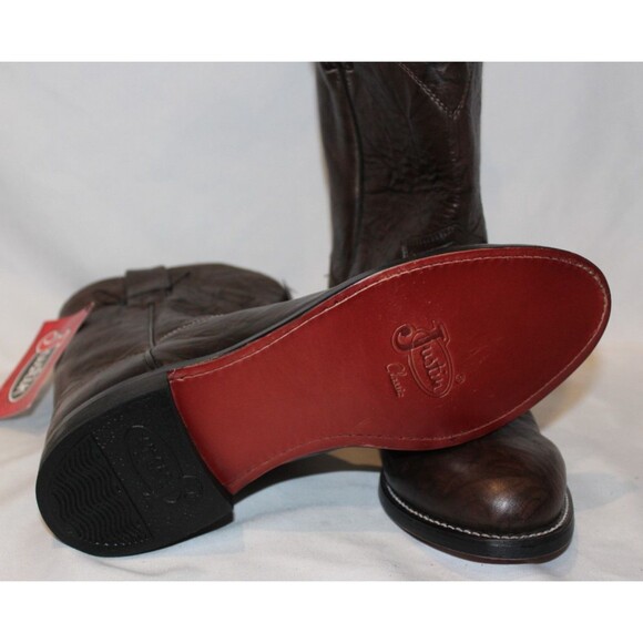 JUSTIN MEN'S DEERLITE ROPER LEATHER BOOTS BROWN SZ 14 D NWT - Picture 6 of 7